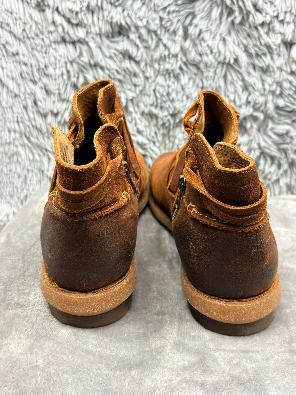Born Tarkiln Ankle Boots Womens 9.5 Brown Suede Glazed Ginger Distressed Leather